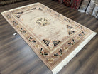 Chinese Wool Rug 6x9, Vintage 1960s Art Deco Tientsin 90 Line Carpet, Soft Plush Pile Hand Knotted Rug 6 x 9 ft Copper Beige and Light Brown - Jewel Rugs