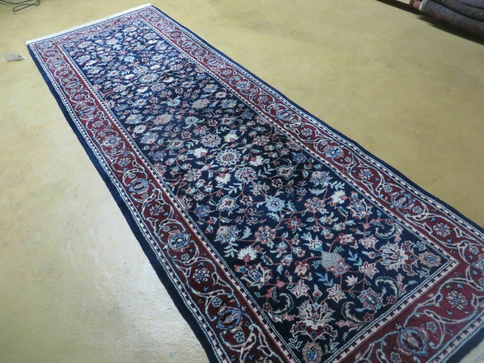 2' 7" X 8' Vintage Handmade Indian Agra Wool Blue Runner Oriental Rug Nice - Jewel Rugs