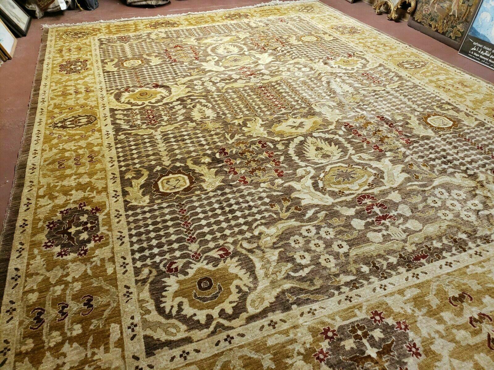 10' X 14' Handmade Pak Peshavar Chobi Agra Wool Carpet Coffee Brown Gold - Jewel Rugs