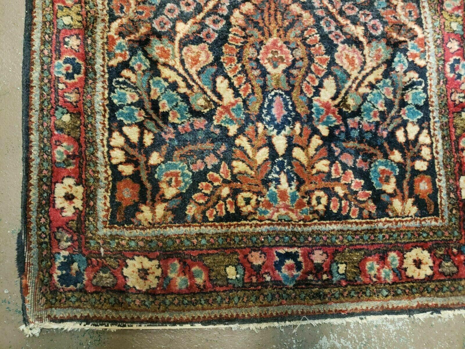 2' X 4' Antique Handmade Sarouk Floral Wool Rug Blue Organic Vegetable Dye Nice - Jewel Rugs