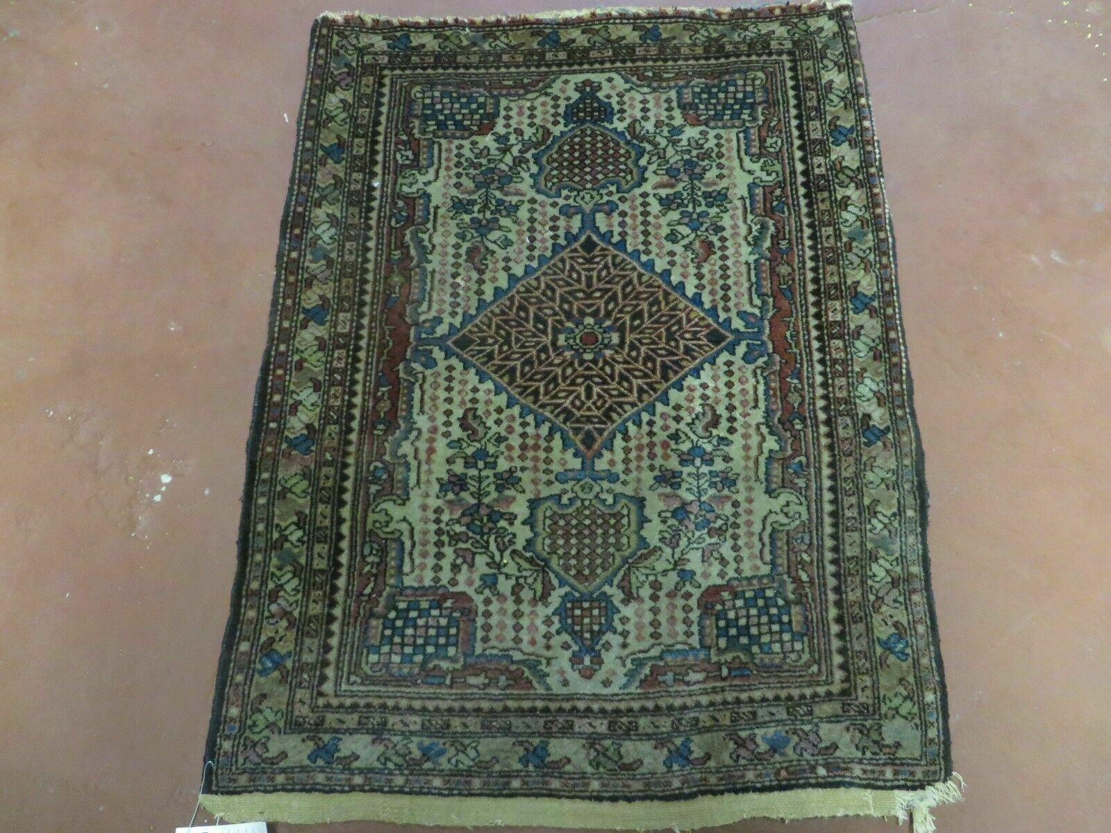 2' X 2' 5" Antique Hand-Knotted India Wool Rug Carpet Ivory Nice - Jewel Rugs