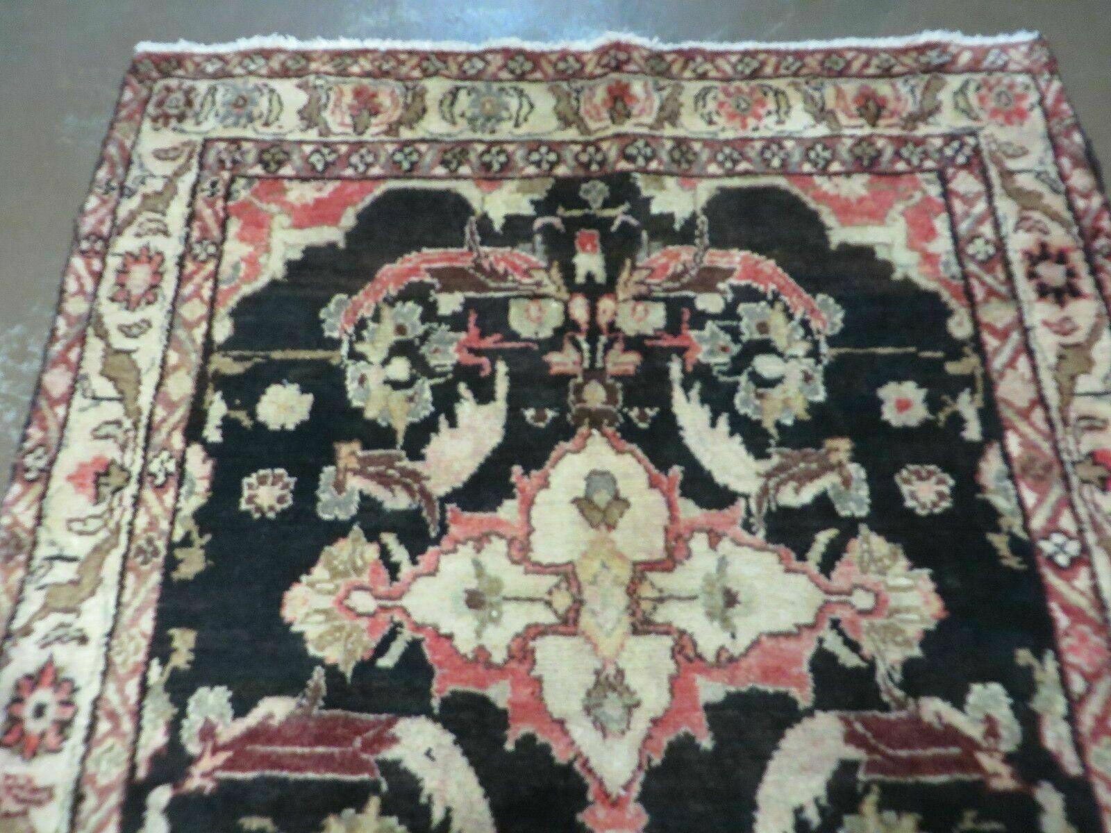 3' 9" X 10' Antique Handmade Turkish Wool Runner Rug Black Nice - Jewel Rugs