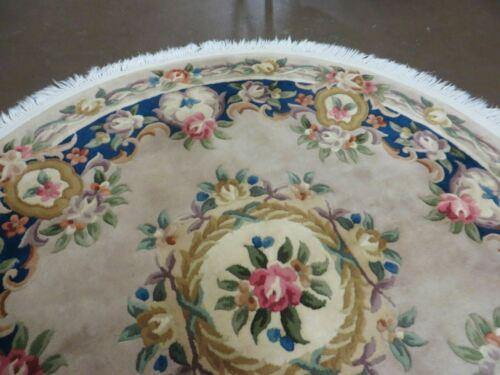 5' Vintage Round Handmade Chinese Peking Art Deco Wool Rug Flowers 90 Line - Jewel Rugs