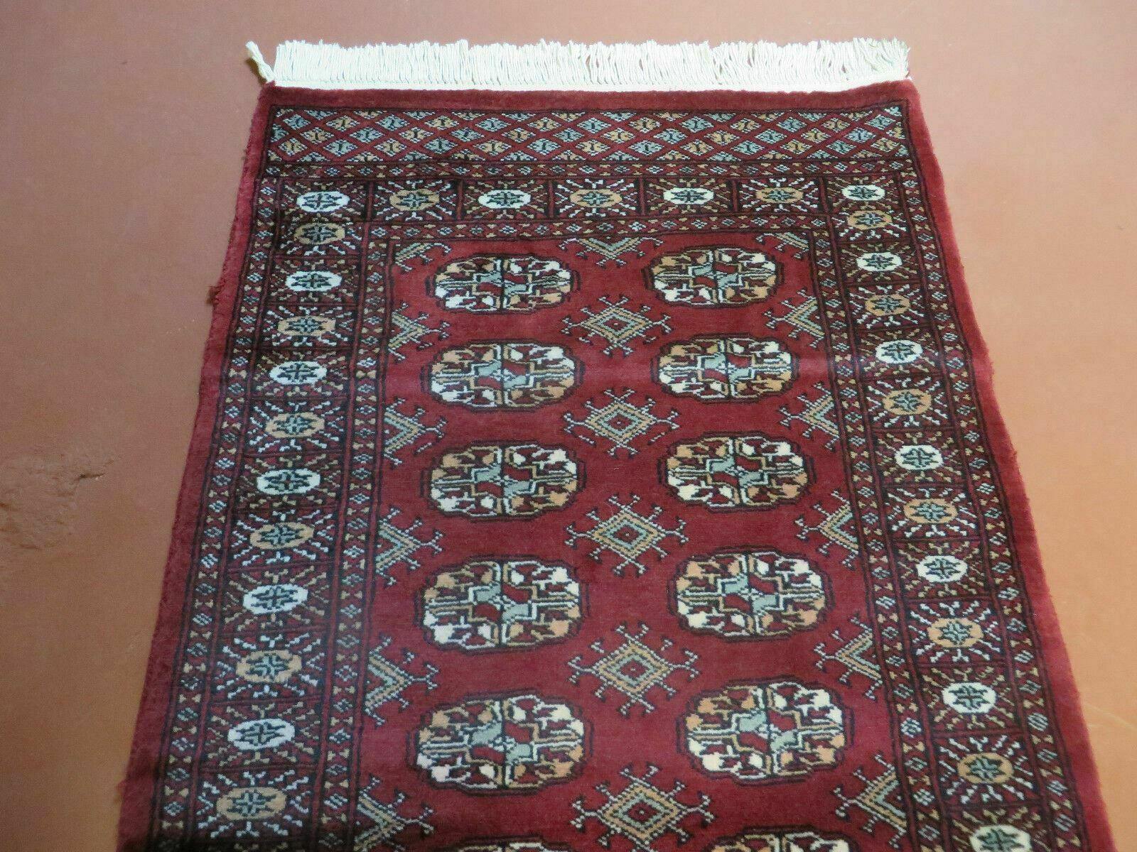 2' 7" X 10' Vintage Handmade Bokhara Turkoman Pakistani Wool Dark Red Runner Oriental Rug - Jewel Rugs