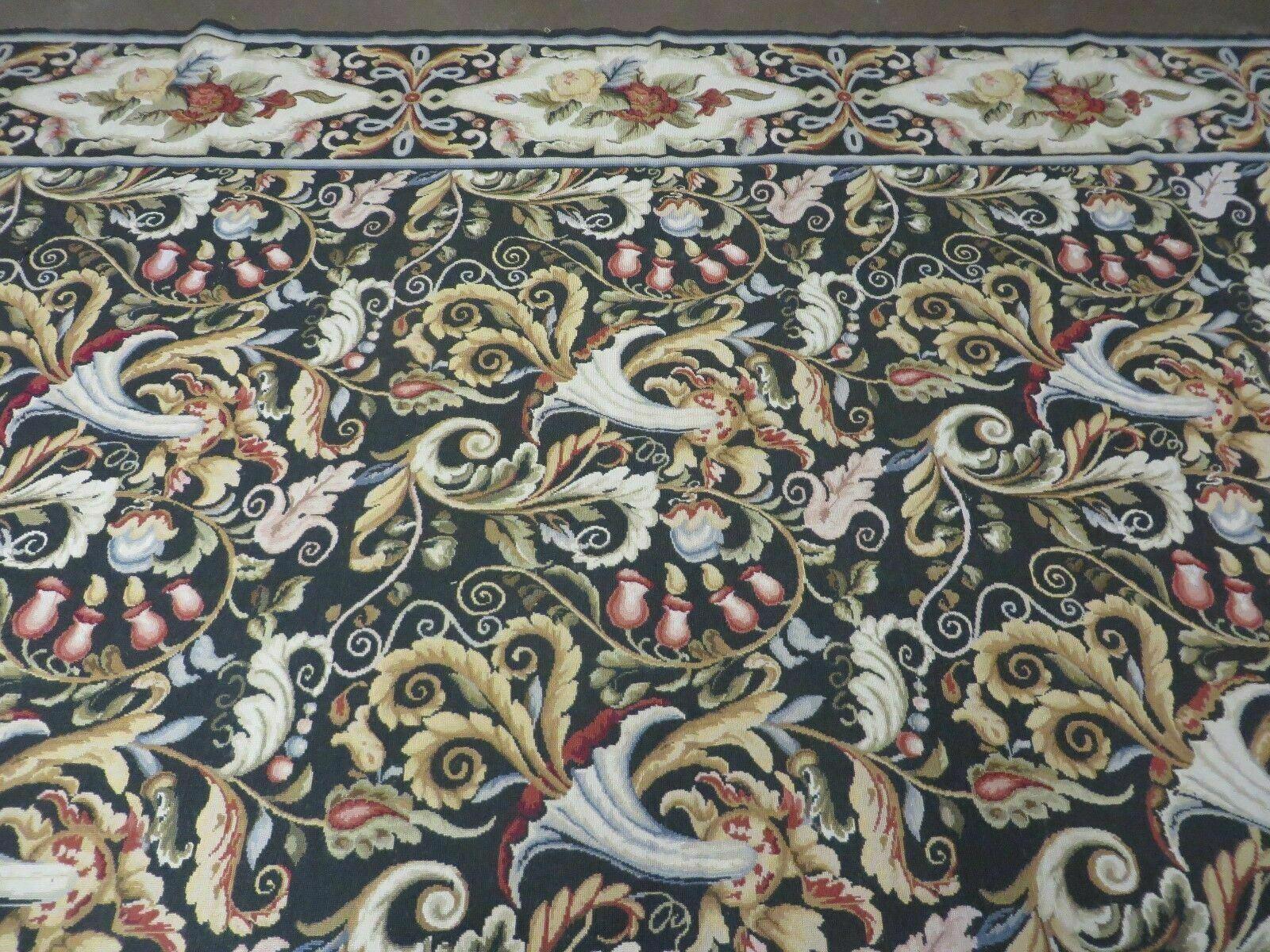 9' X 12' Handmade French Aubusson Savonnerie Needlepoint Wool Rug Floral Beauty - Jewel Rugs