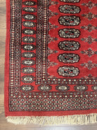 Pakistani Bokhara Rug 3x5, Red Turkoman Carpet 3 x 5 ft, Hand Knotted Wool Vintage Tribal Bohemian Rug, Elephant Foot Motif, Handmade Nice - Jewel Rugs