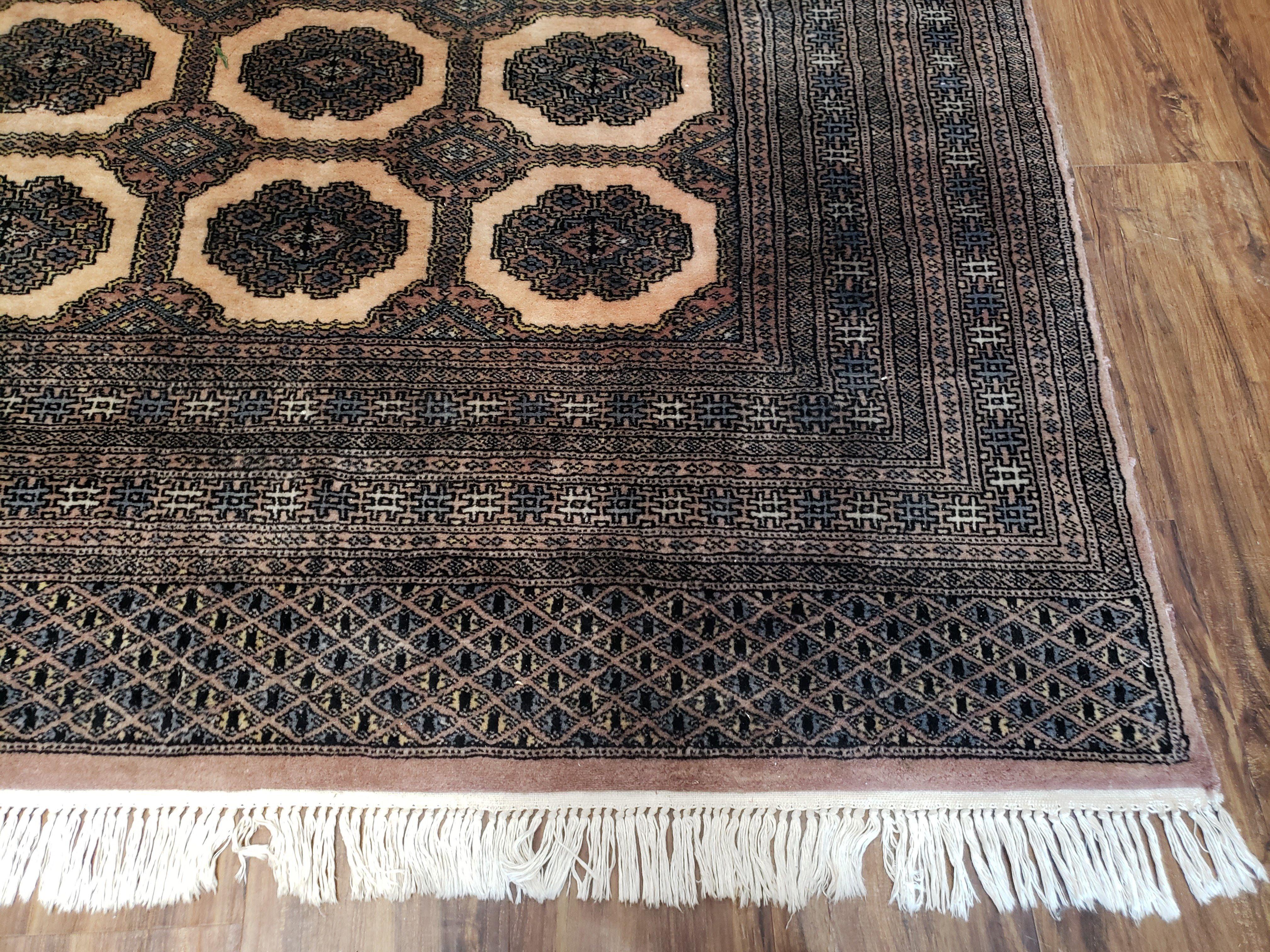 Vintage Pakistani Bokhara Rug, 7x9 - 7x10 Handmade Area Rug, Fine Turkoman Rug, Ivory Taupe Black, Bukhara Rug, Nice Wool, Living Room Rug - Jewel Rugs