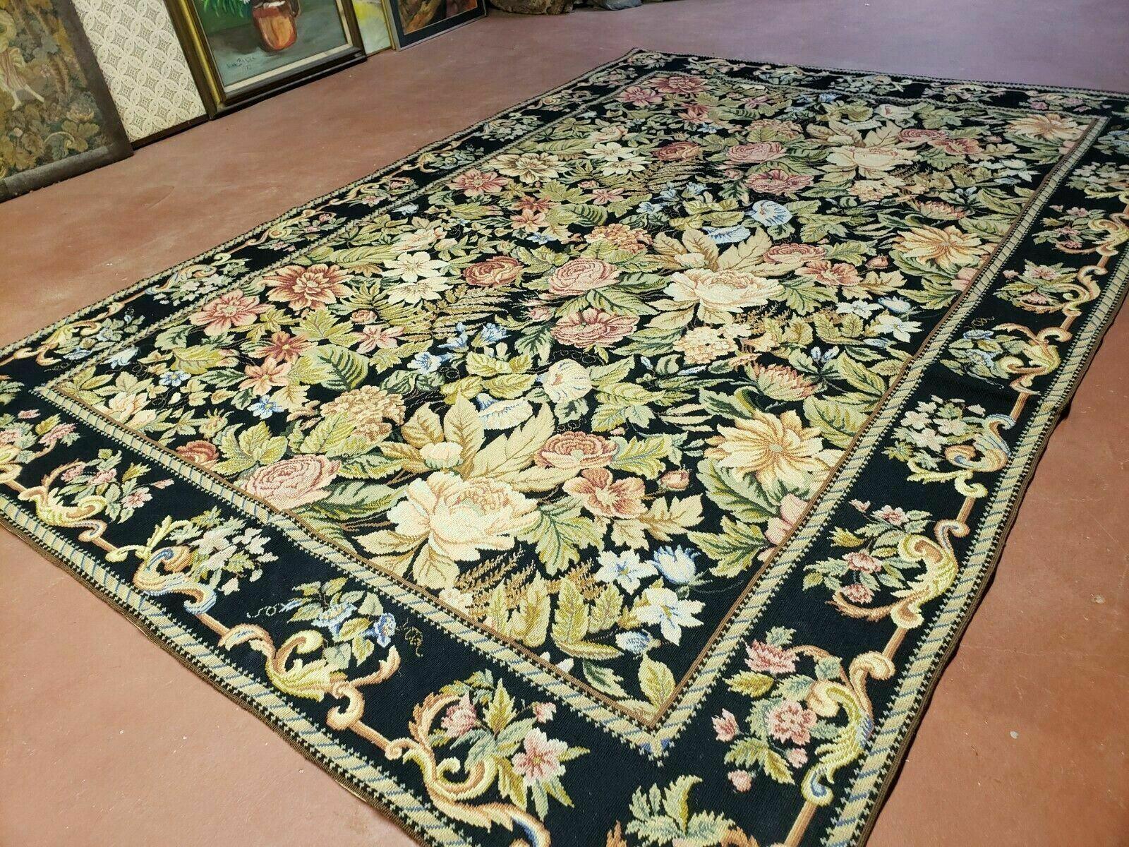 6' X 9' Vintage Handmade English Design Needlepoint Wool Rug Flat Weave Nice - Jewel Rugs