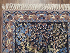 Semi Antique Persian Isfahan Rug, Hand-Knotted, Tree of Life Pattern with Animal Motifs, Dark Blue and Taupe, Kork Wool on Silk Foundation, 2'4" x 3'5" - Jewel Rugs