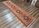 Rare Persian Tribal Runner Rug 3 x 11, Sarab Serab Persian Runner, Antique 1920s Collectible Geometric Medallions Oriental Wool Runner, Hand Knotted, Bright Orange-Red - Jewel Rugs