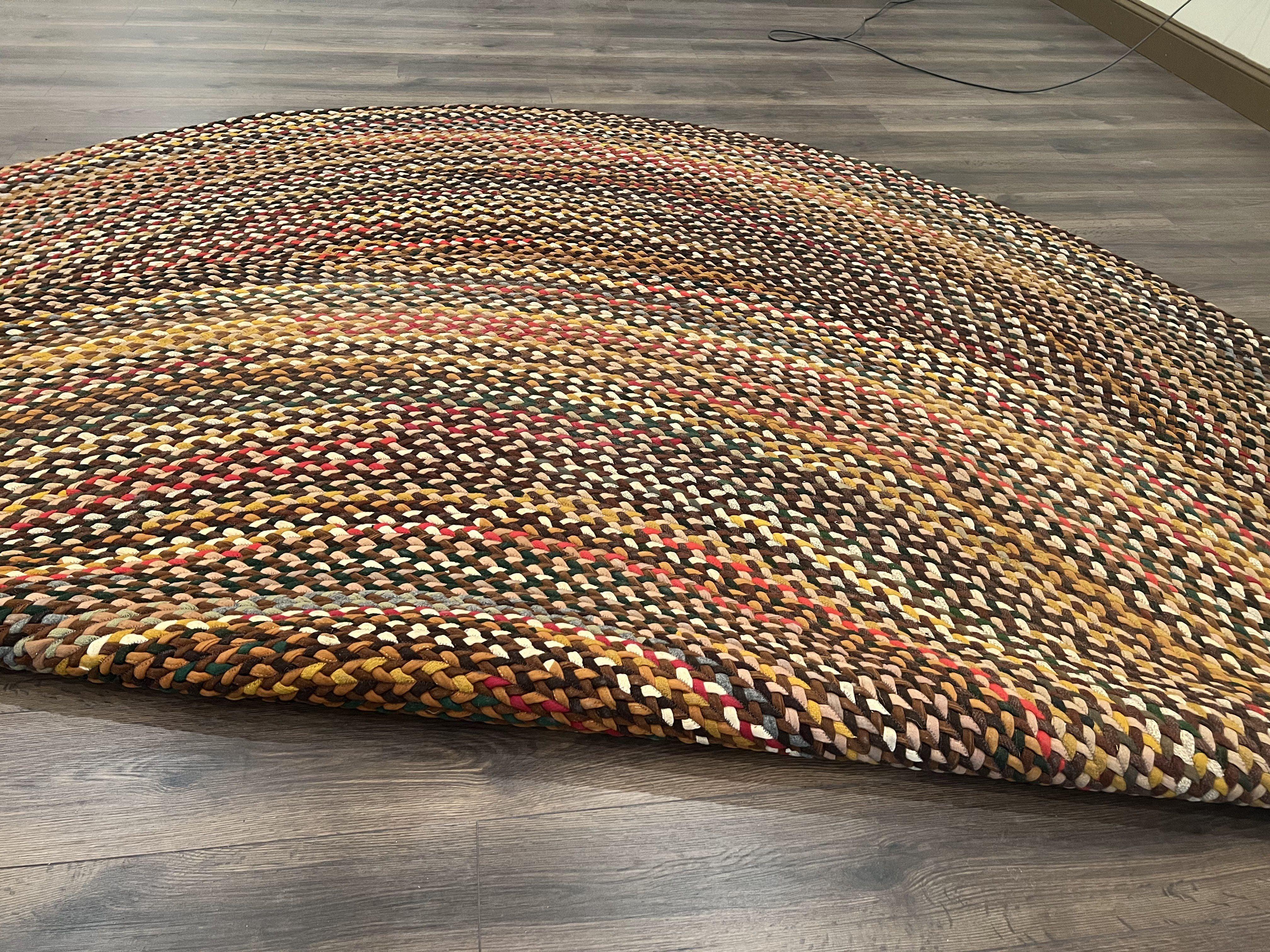 Antique American Braided Rug 10 x 10 ft Multicolor Round Rug 10x10, Vintage Large Round Rug, 10ft Circular Area Rug, Colorful Round Carpet - Jewel Rugs