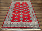 Pakistani Turkoman Rug 5x8, Turkmen Bokhara Carpet 5 x 8 ft, Red and Black, Vintage Hand Knotted Wool Area Rug, Medium Size, Bukhara Rug - Jewel Rugs