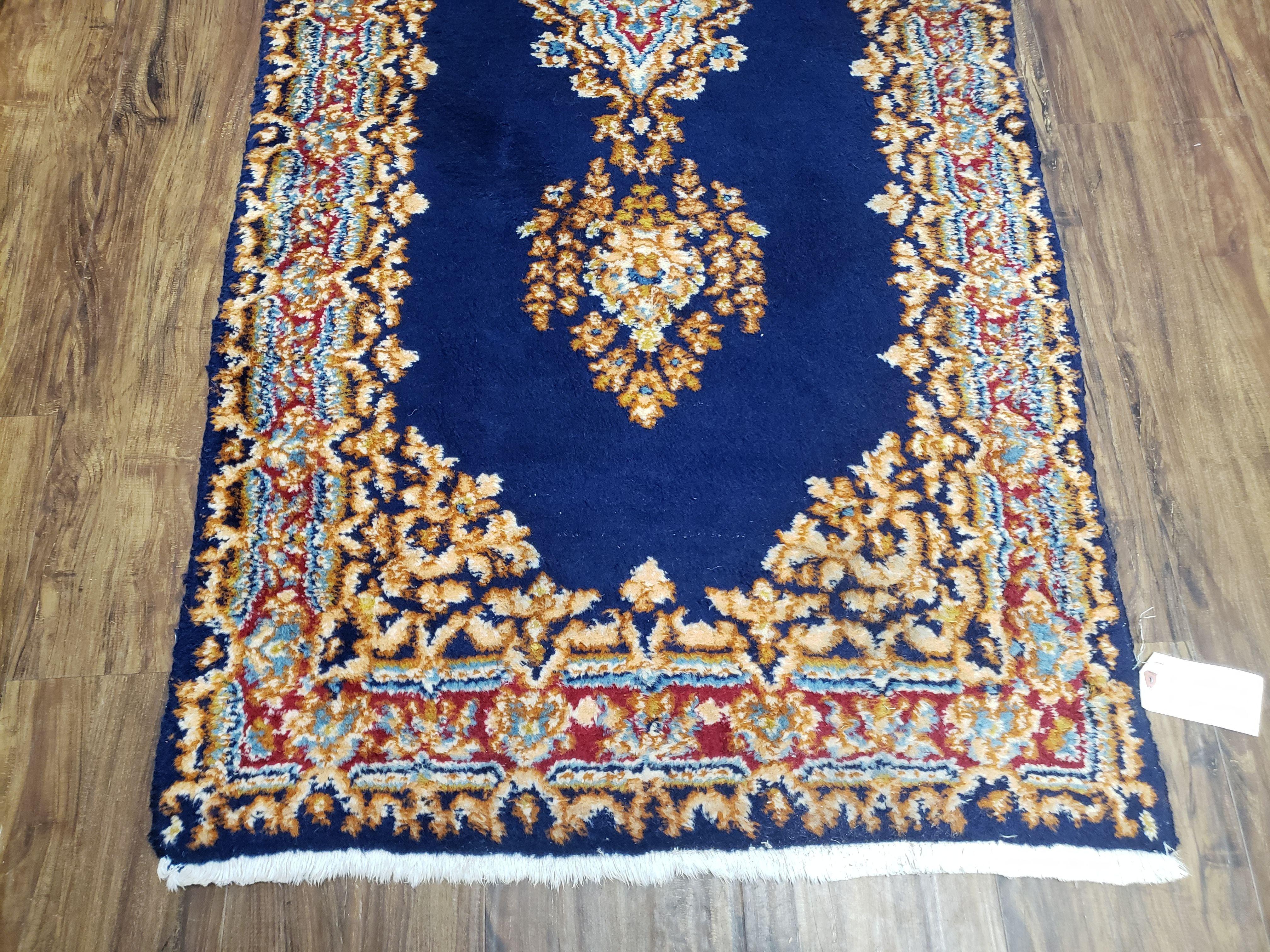 Semi Anique Dark Blue Persian Kerman Runner, 2'7" x 13'5" - Jewel Rugs