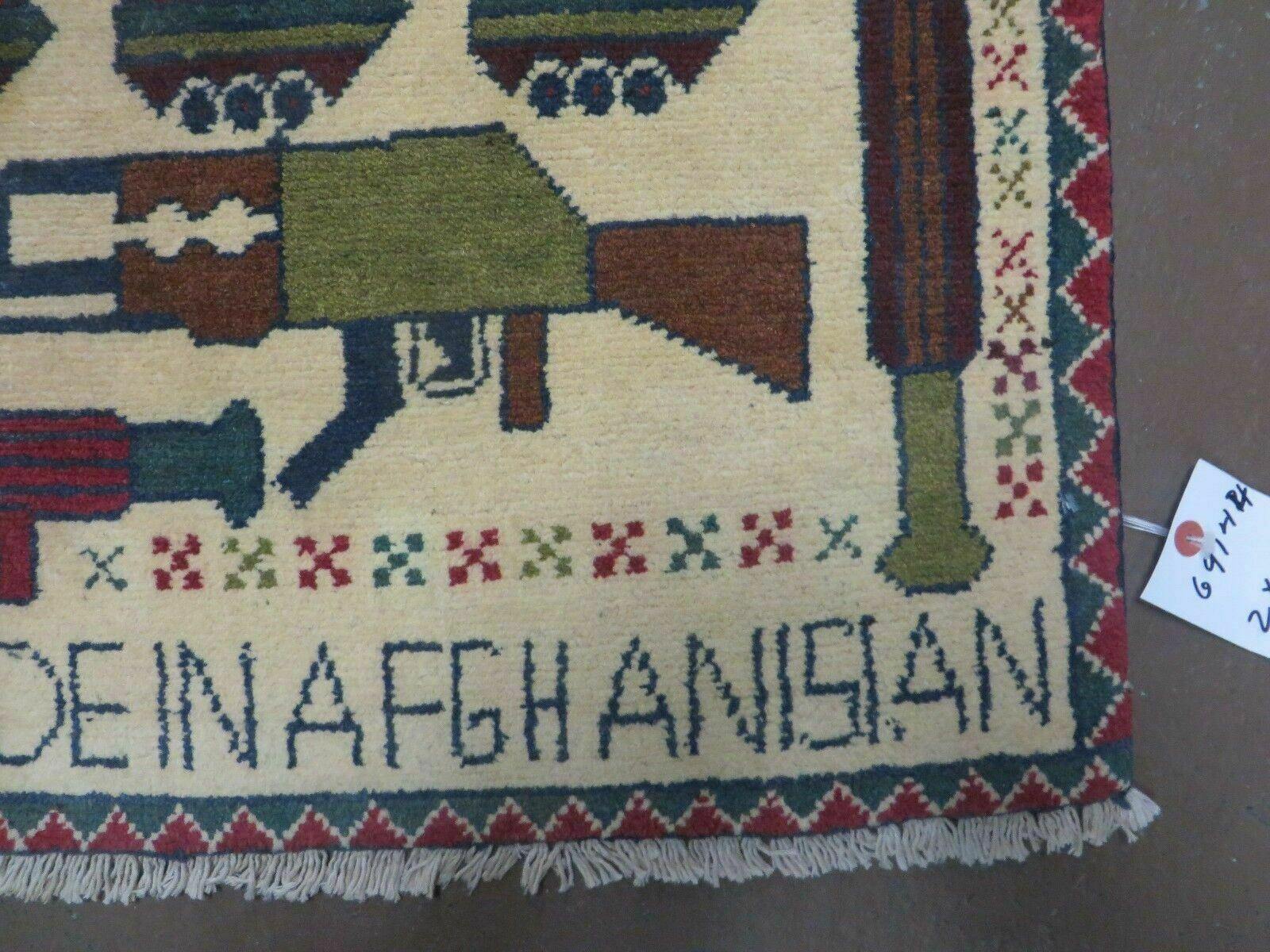 2' X 2'6" Handmade Afghan Balouch Tribal Wool War Rug Gun Tank Helicopter # 144 - Jewel Rugs