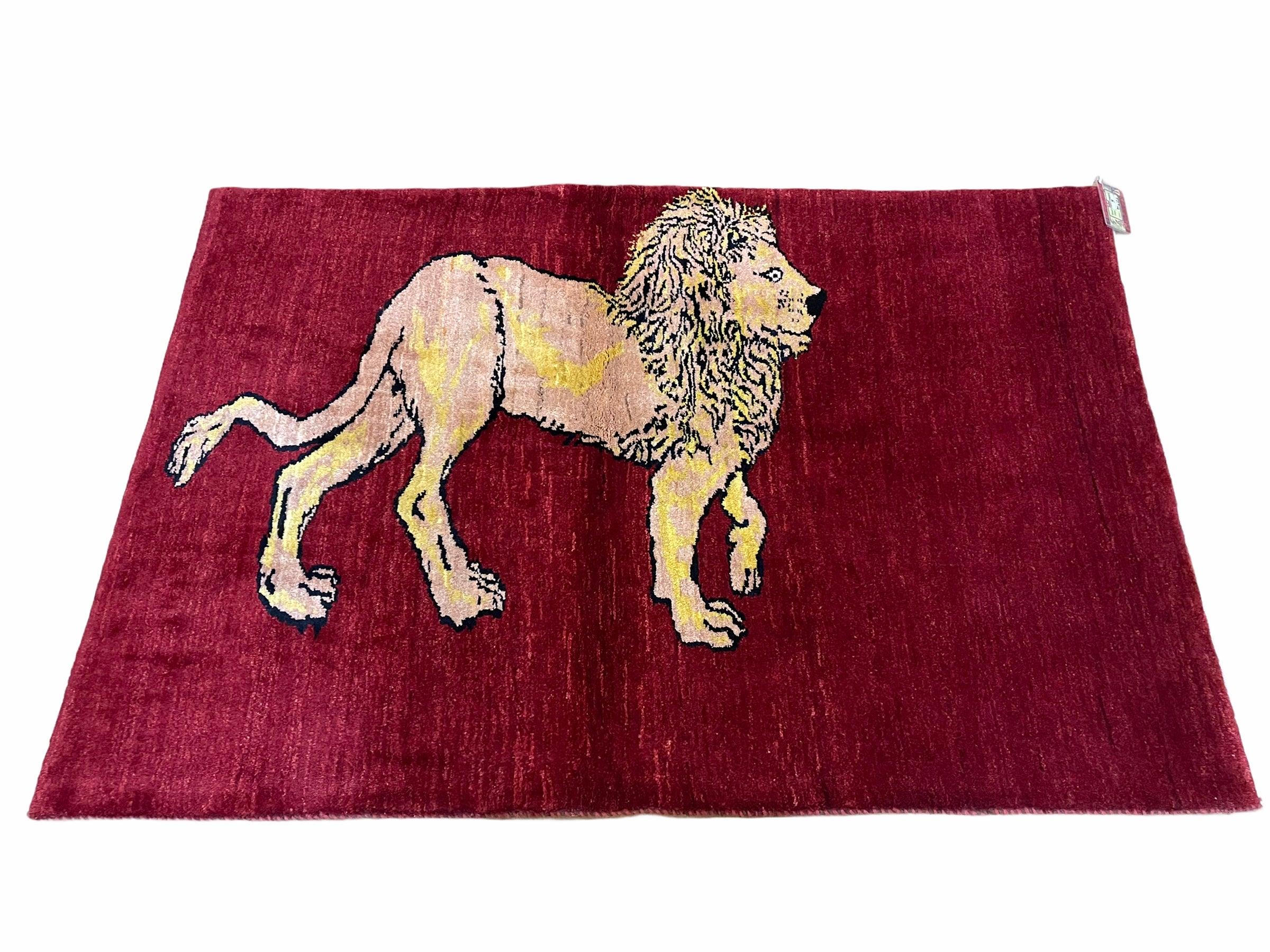 3 X 5 Handmade New Vintage Rug Quality Wool Lion Red Veggy Dyes Hand-Knotted - Jewel Rugs