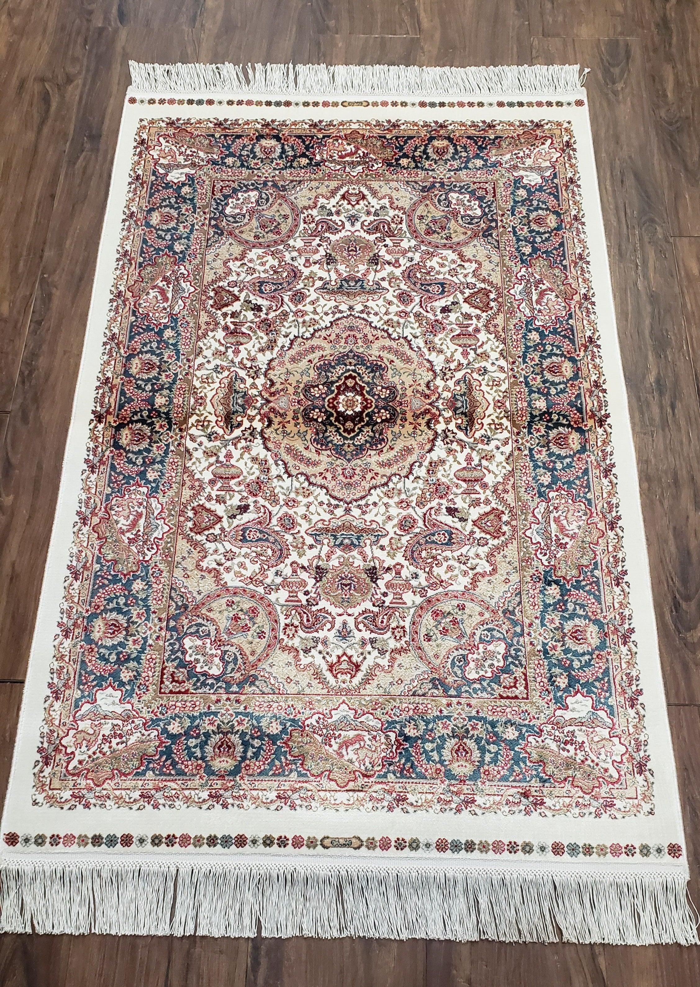 Small Silk Carpet, Medallion Rug, Very Fine, Persian Design, Silk-on-Silk, Oriental Accent Rug, Bamboo Silk, 2.5 x 4 ft, 2' 8" x 4' 1" - Jewel Rugs