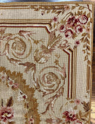 Aubusson Needlepoint Rug 4x5 ft, Beige and Tan, Aubusson Savonnerie Vintage Carpet, Handwoven Handmade Wool Rug, European Design Floral Rose - Jewel Rugs