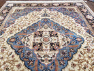 Chinese Oriental Rug 8x10, Room Sized Handmade Wool Area Rug, Cream and Blue Carpet for Living Room, Dining Room, Bedroom, Traditional Rug - Jewel Rugs