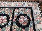 Floral Panel Needlepoint Rug, 9x13 - 10x14 Aubusson Rug, Large Needlepoint with Flowers, Black and Ivory Flatweave Aubusson, Multicolor - Jewel Rugs