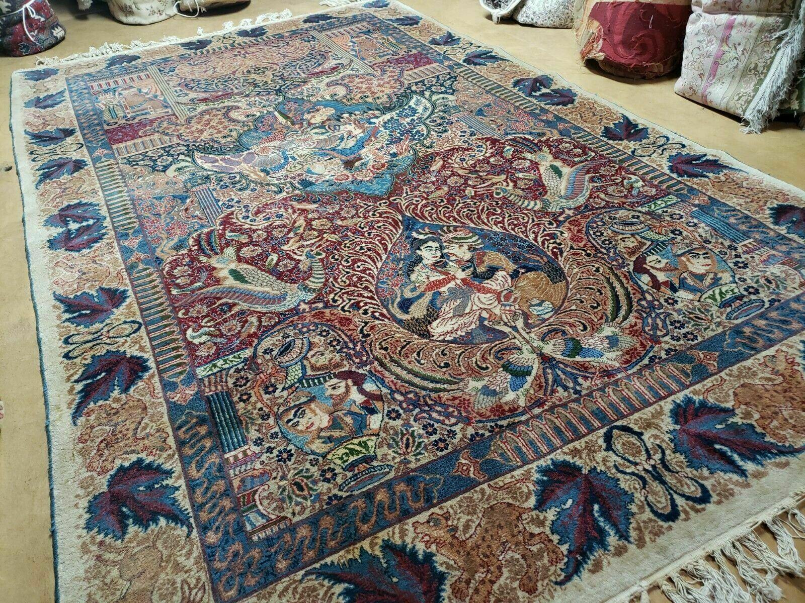 7' X 11' Handmade Indian Hand Knotted Wool Rug Pictorial Lover Images Bird Nice - Jewel Rugs