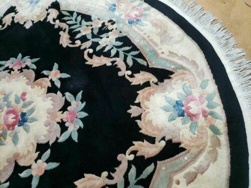 7' Vintage Round Handmade Chinese Peking Art Deco Wool Rug Flowers 90 Line - Jewel Rugs