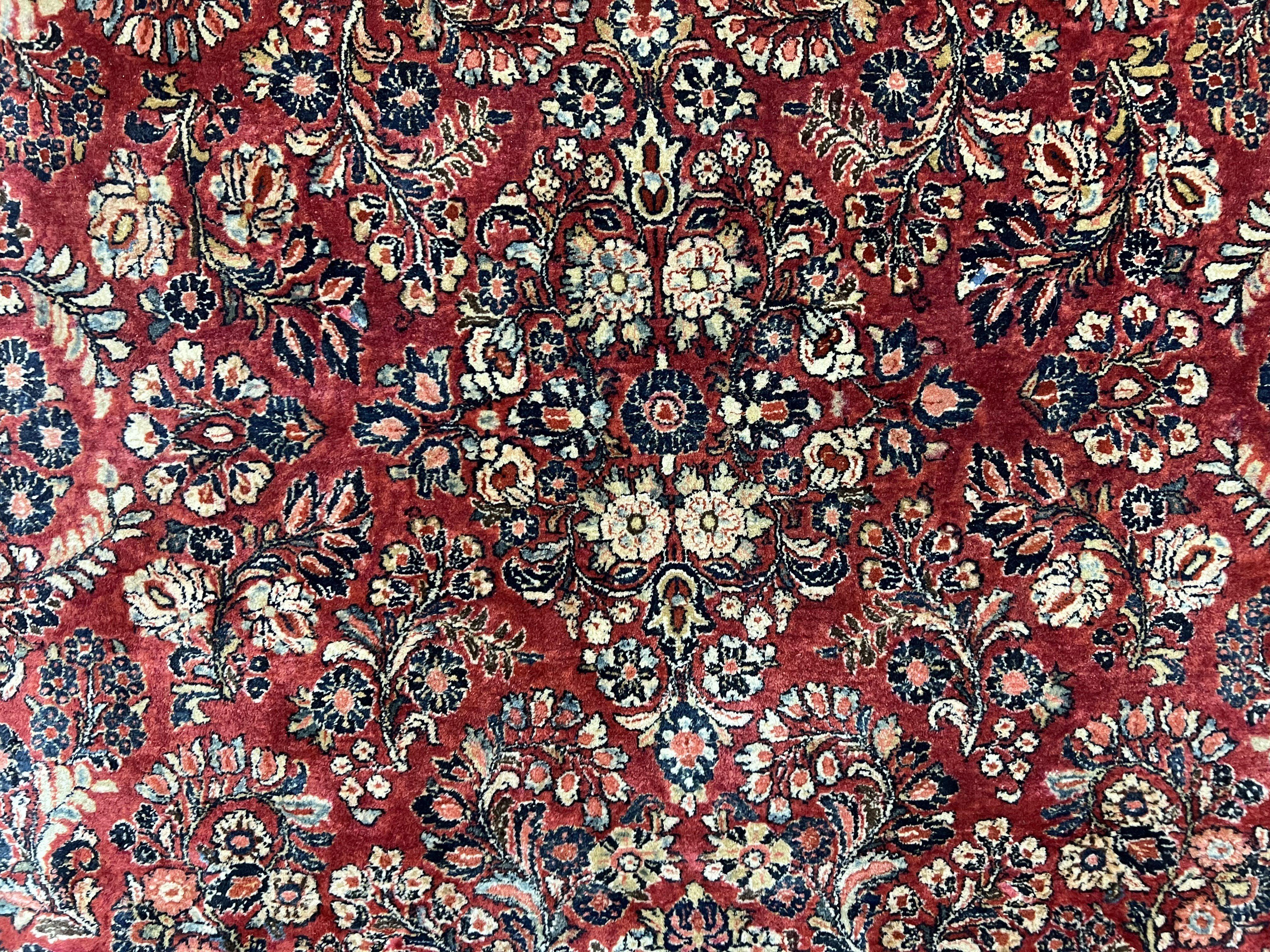 1920s Persian Sarouk Rug 9x12, Red Persian Carpet, High Quality Persian Rug, Allover Floral Pattern, Antique Oriental Rug, Wool Handmade Room Sized - Jewel Rugs