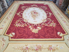 Large Aubusson Rug, 10x14 Rug, 10 x 14 Red Aubusson Carpet, Flatweave, Red Beige Ivory, Floral, Elegant Living Room Rug, Dining Room, Wool - Jewel Rugs