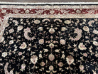 Sino Persian Rug 9x12, High Quality Oriental Carpet, Black and Maroon, Wool and Silk, Allover Floral Pattern, Hand Knotted, Vintage Rug Nice - Jewel Rugs