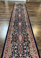 Oriental Runner Rug 2.8 x 17 ft Long Runner, Pak Persian Runner, Traditional Vintage Hand Knotted Navy Blue Red Runner Rug, Wool Hallway Rug - Jewel Rugs