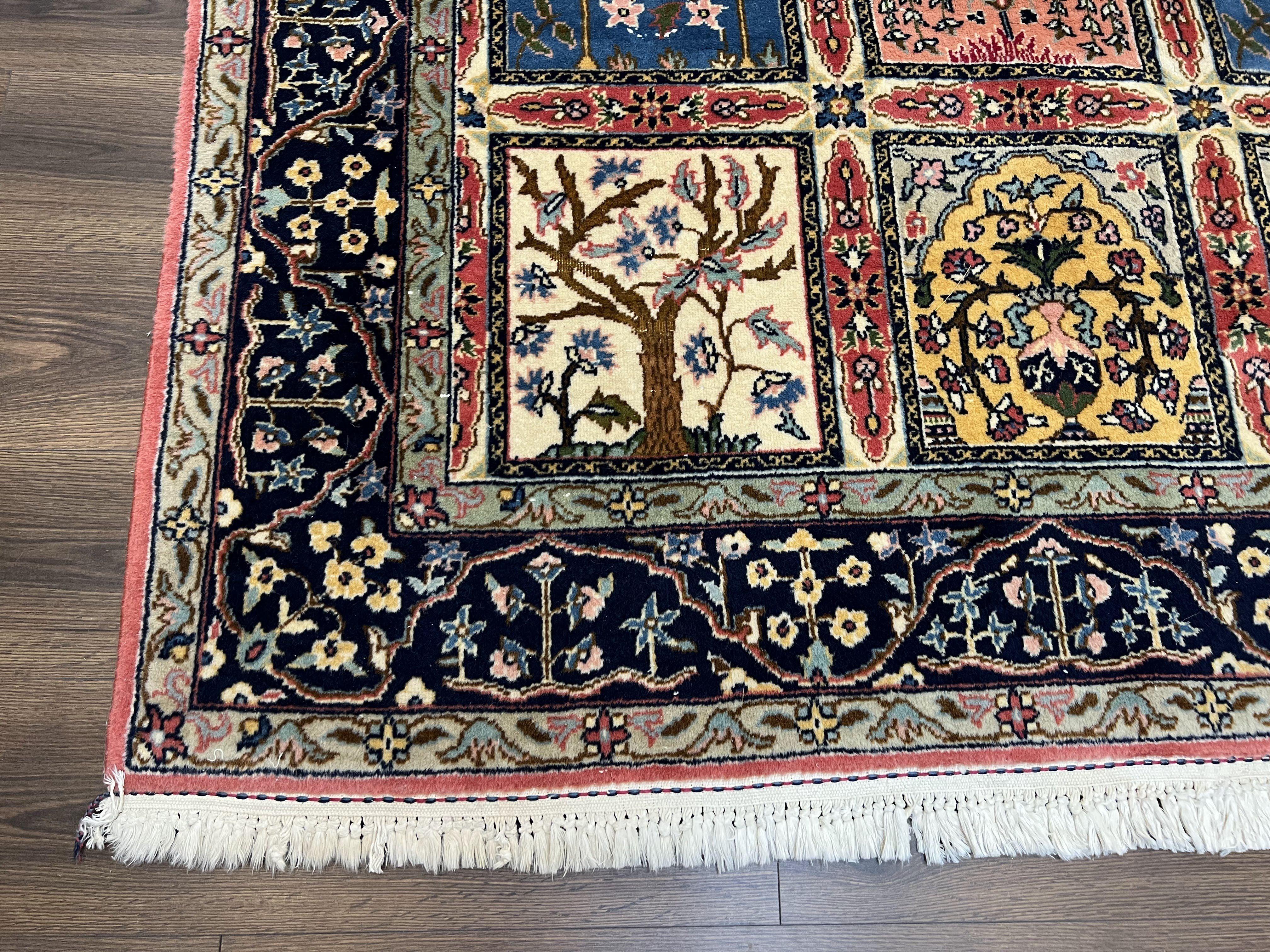 Beautiful Persian Rug 7x10, Semi Antique Persian Tabriz Carpet, Kheshti Panel Design, Tree of Life, Vases, Wool Hand Knotted Authentic Oriental Rug - Jewel Rugs