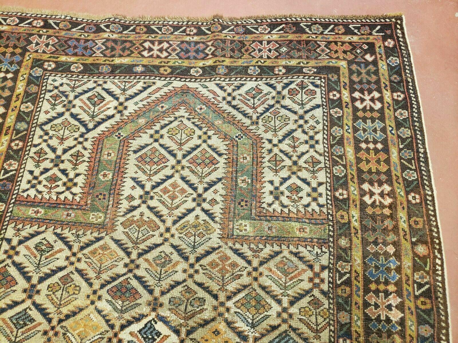 3' 7" X 5' Antique Handmade Caucasian Shirvan Wool Prayer Rug Dagestan - Jewel Rugs