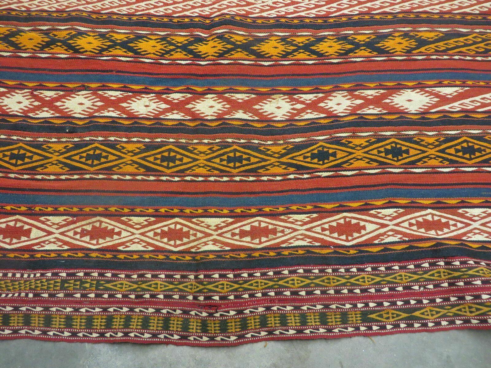 6' X 10' Antique 1930 Turkish Jajim Kilim Handmade Flat Weave Wool Rug Veg Dye - Jewel Rugs