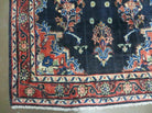 Persian Runner Rug 3.7 x 10.9, Antique Persian Hamadan Wool Handmade Oriental Tribal Hallway Runner, Navy Blue Red Cream, Floral Semi Open Field Medallion - Jewel Rugs