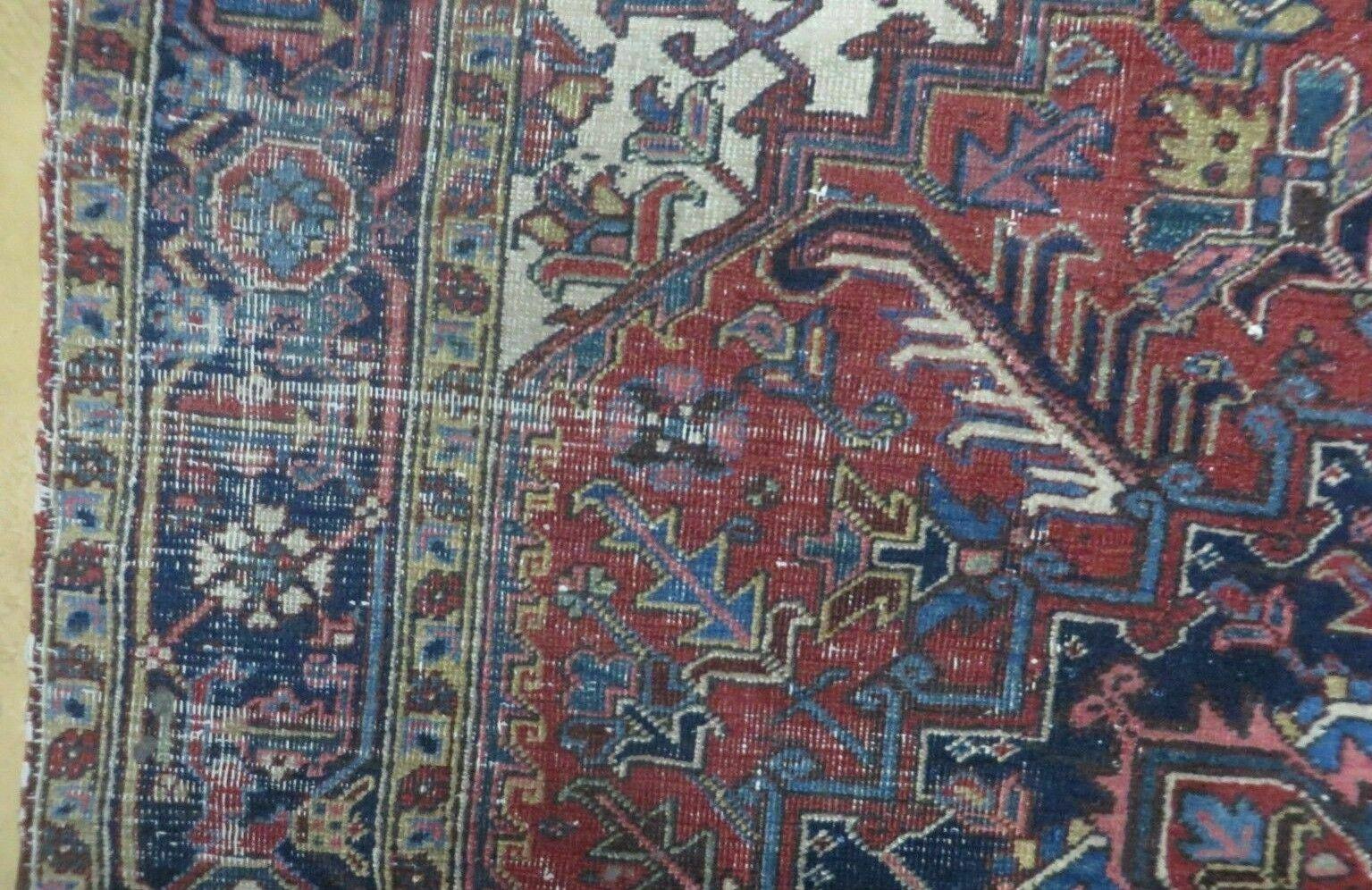 6'7" X 9' Antique Handmade India Geometric Oriental Wool Rug Organic Red Blue - Jewel Rugs