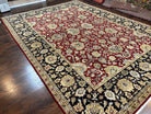 Indo Persian Rug 10x14, Large Oriental Carpet 10 x 14 ft, Dark Red Black Gold Floral Allover Rug, Traditional Room Sized Handmade Wool Rug - Jewel Rugs