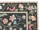 Black Aubusson Needlepoint Rug 9x12, Flatweave Carpet Floral Pattern, Flowers, European Design, Handmade Hand-Knotted Hand-Woven, Brand New - Jewel Rugs