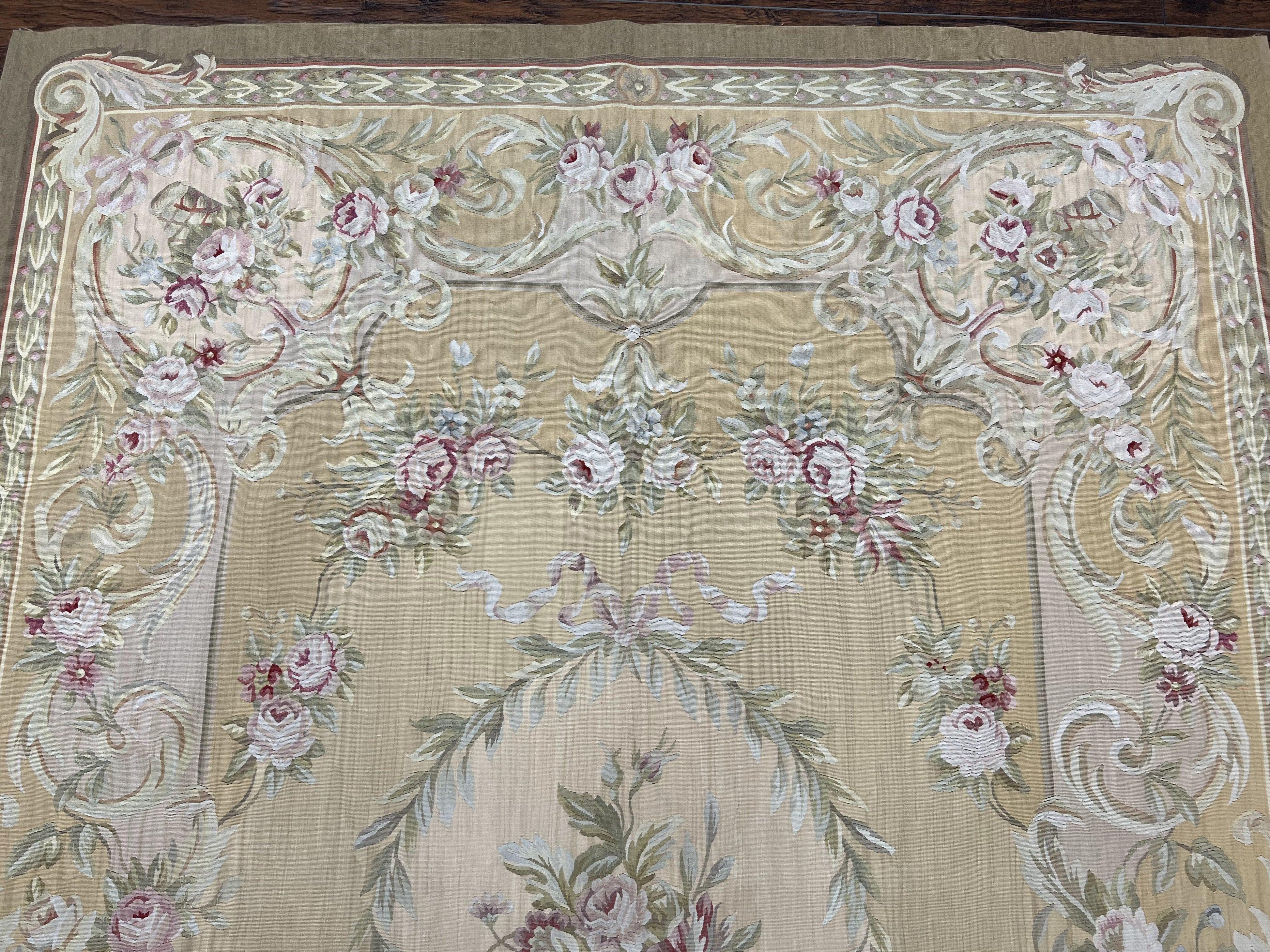 French Aubusson Rug 5x7, European Savonnerie Carpet 5 x 7 Flat Weave Handwoven, Wool & Silk, Light Colors, Floral Elegant Chinese Aubusson - Jewel Rugs