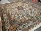 8' X 10' Vintage Persian Allover Floral Design Kirman Area Rug Fine Top Quality Hand-Knotted Wool Beige Sky Blue Veg Dye - Jewel Rugs