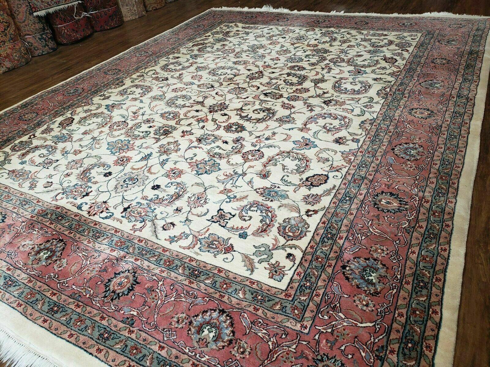 9' X 12' Vintage Handmade India Oriental Wool Rug Carpet Hand Knotted Ivory - Jewel Rugs