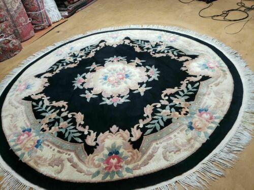 7' Vintage Round Handmade Chinese Peking Art Deco Wool Rug Flowers 90 Line - Jewel Rugs