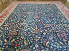 10' X 15.5' Antique Handmade Turkish Sparta Wool Area Rug Nice Navy Blue Red Organic - Jewel Rugs