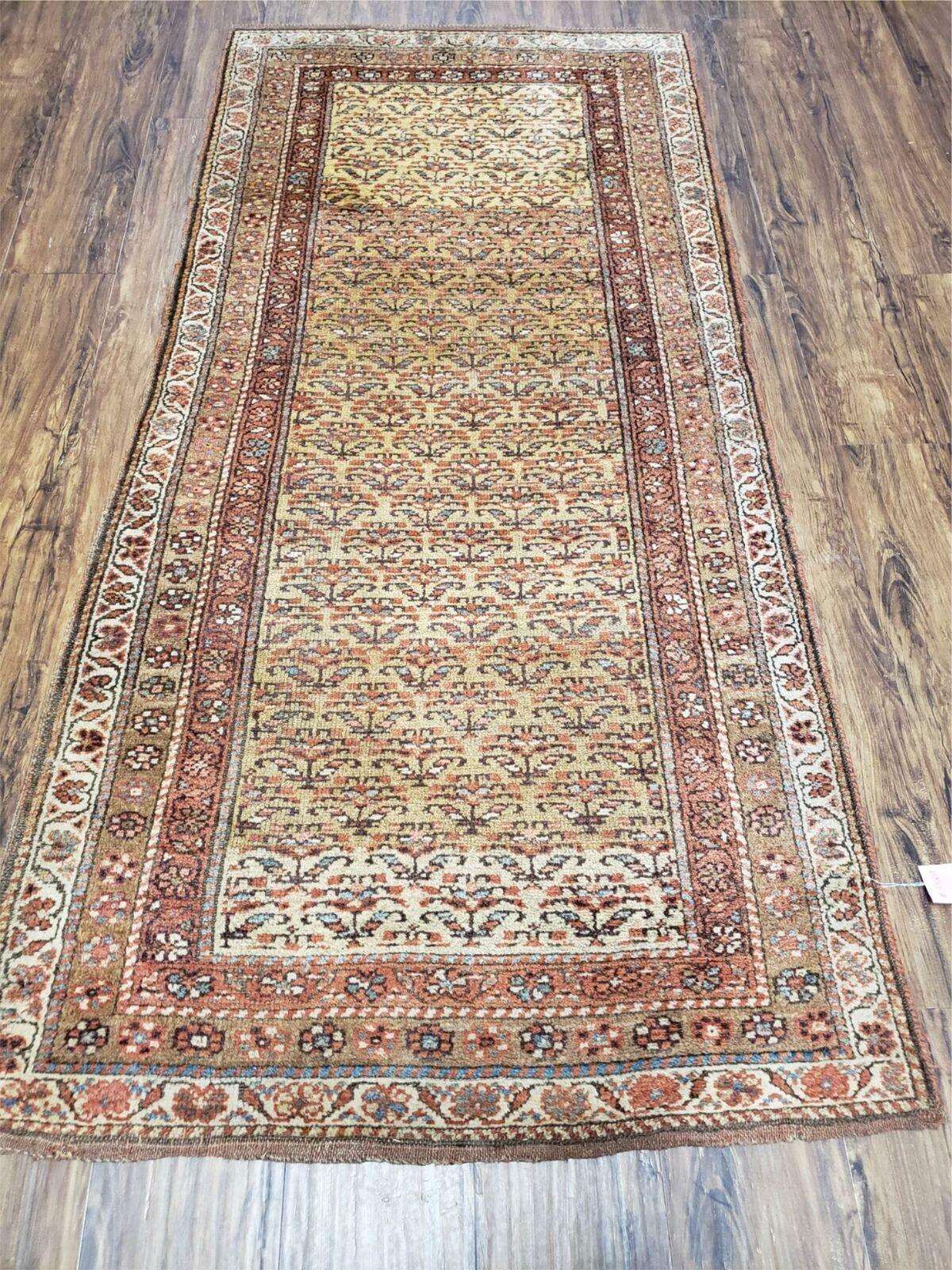 3' 2" X 6' 11" Antique Handmade Wool India Oriental Short Runner Rug Camel Hair - Jewel Rugs