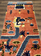 Rare Chinese Ningxia Pillar Rug 3x8, Late Qing Dynasty, 5 Clawed Dragon, Cloud Rainbow Border, Collectible Antique Carpet, Wool Hand Knotted - Jewel Rugs