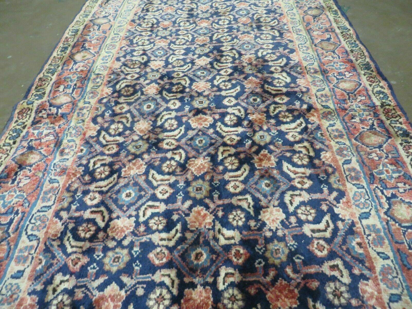 3'7" X 10' Antique Handmade India Floral Oriental Wool Runner Rug Organic Blue - Jewel Rugs