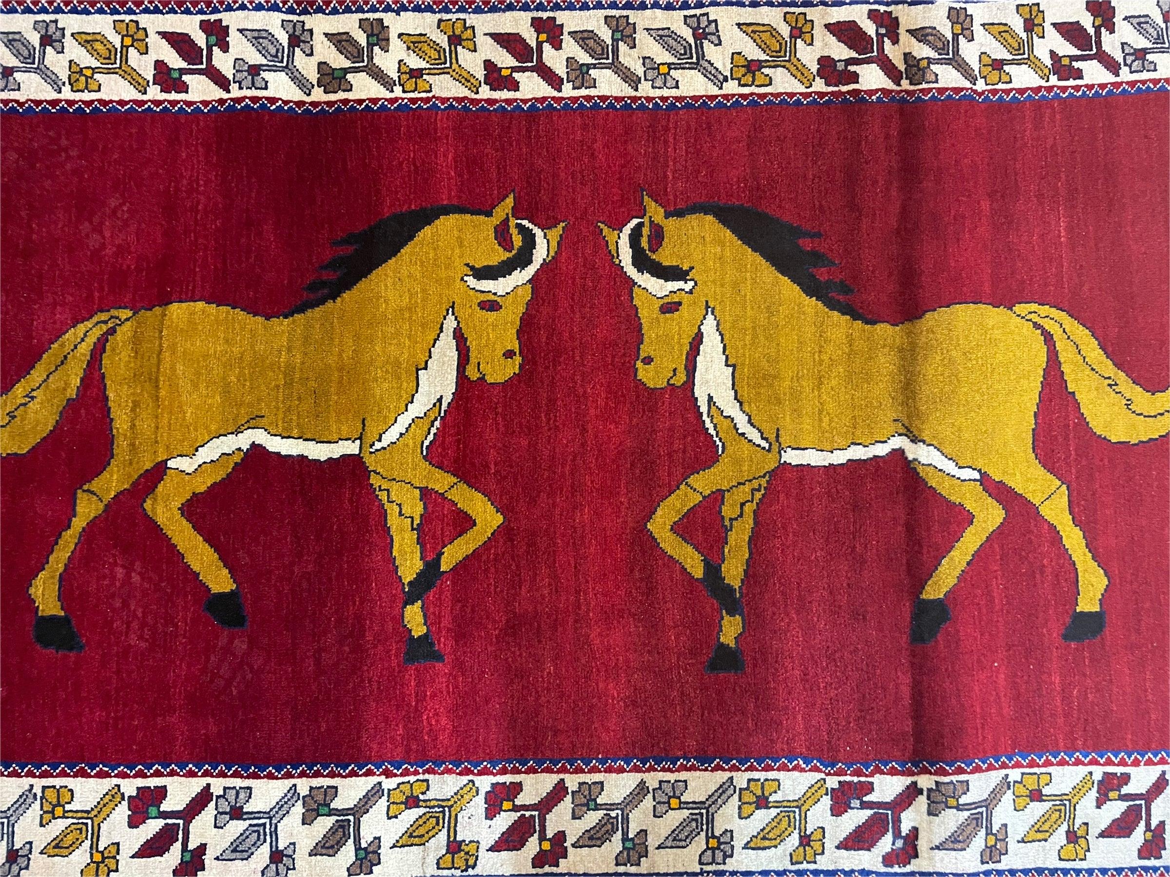 4 X 7 Handmade Hand-Knotted Quality Wool Rug Horses Zagros Red Mustard Gold New - Jewel Rugs