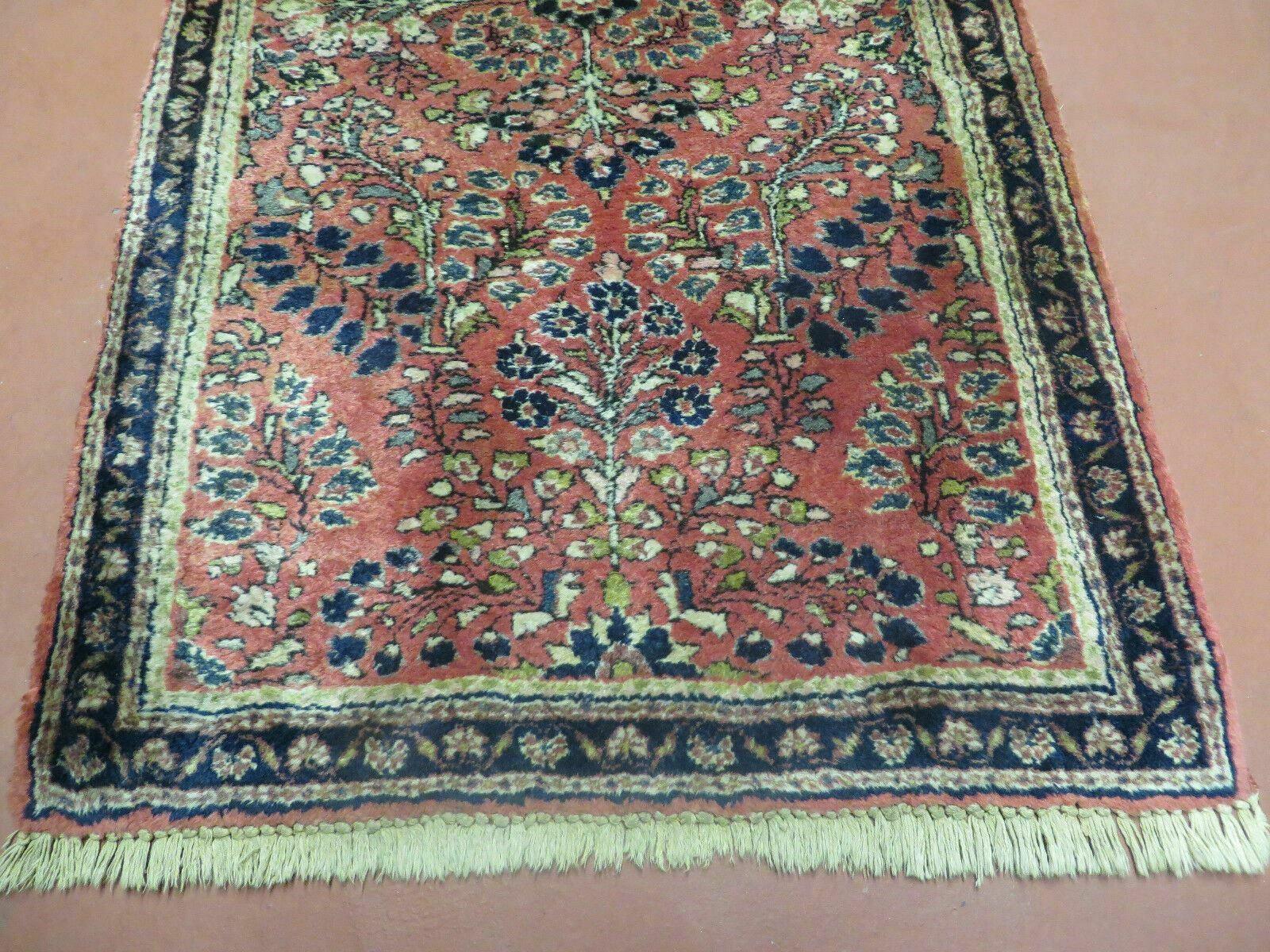 2' X 4' Antique Handmade Fine India Floral Oriental Wool Rug Vegetable Dye Nice - Jewel Rugs