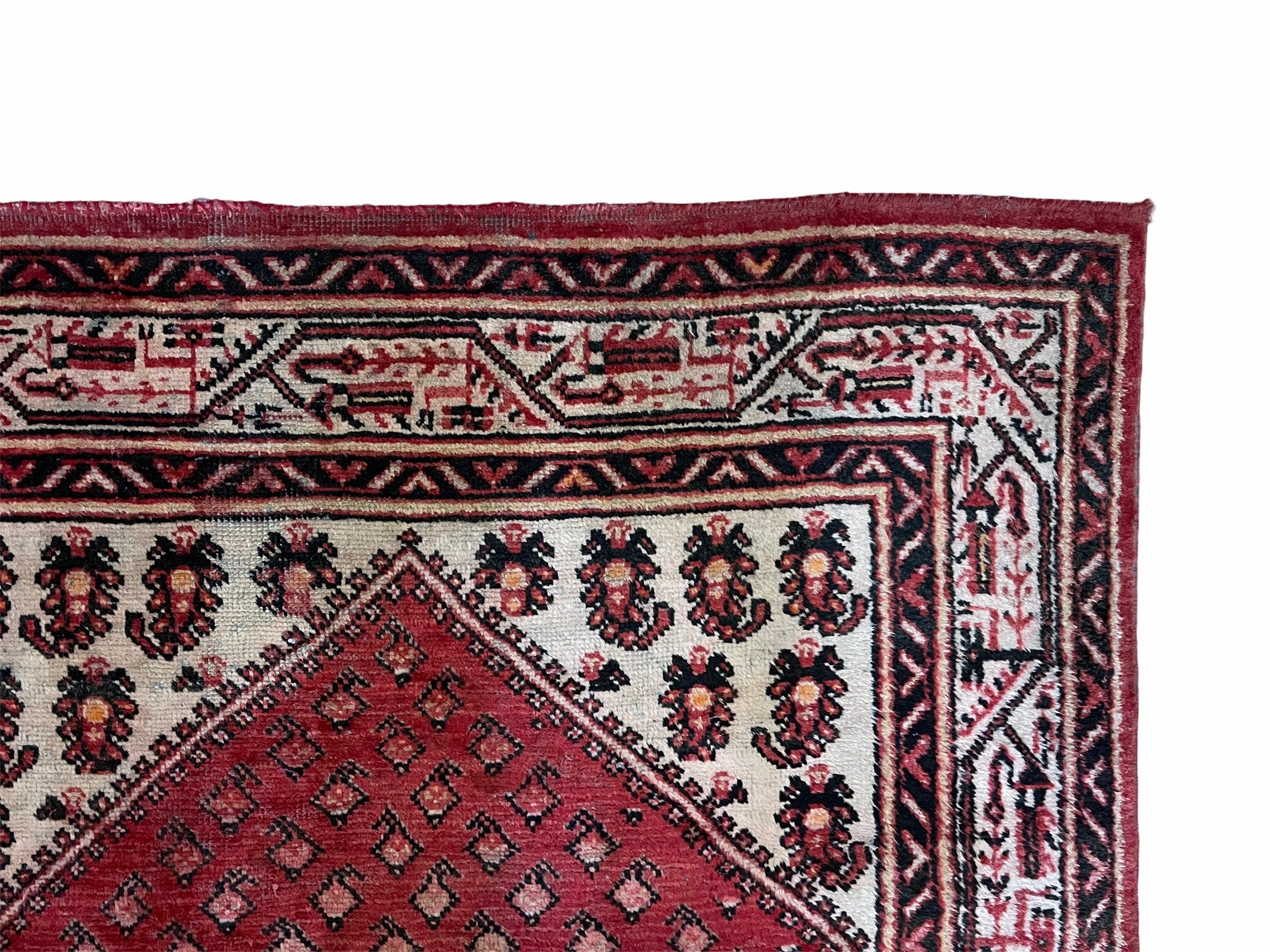 4 X 6.5 Antique Handmade Wool Rug Paisley Boteh Design Tribal Rug Red Ivory - Jewel Rugs