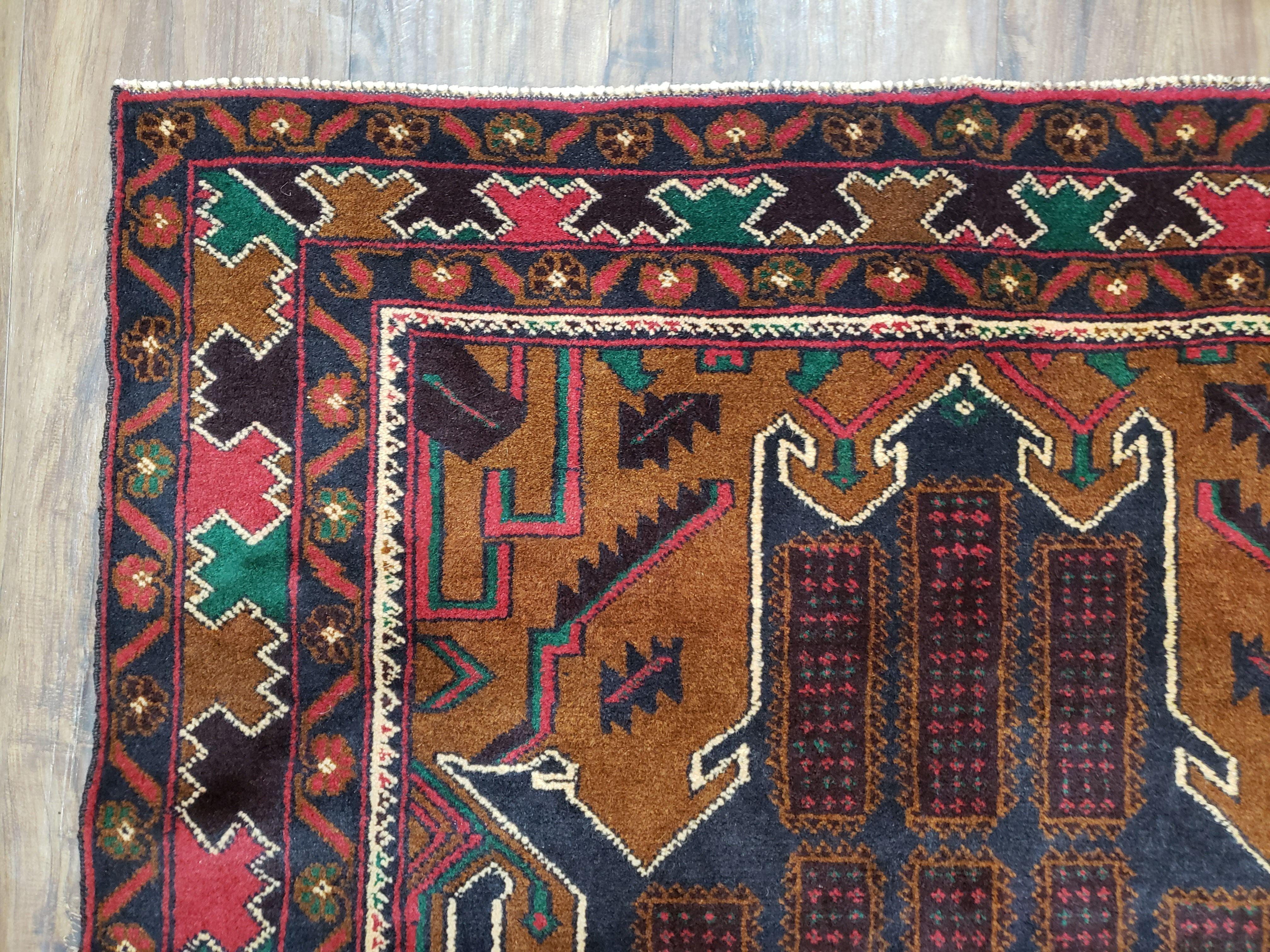 4x6 Handmade Balouch War Afghan Tribal Rug Organic Dyes Colorful 3' 3" x 6' - Jewel Rugs