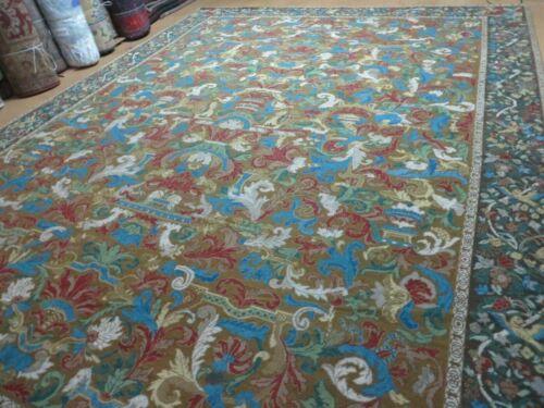 9' X 12' Vintage Hand Made English Needlepoint Wool Rug Monkey Rooster Bird Nice - Jewel Rugs