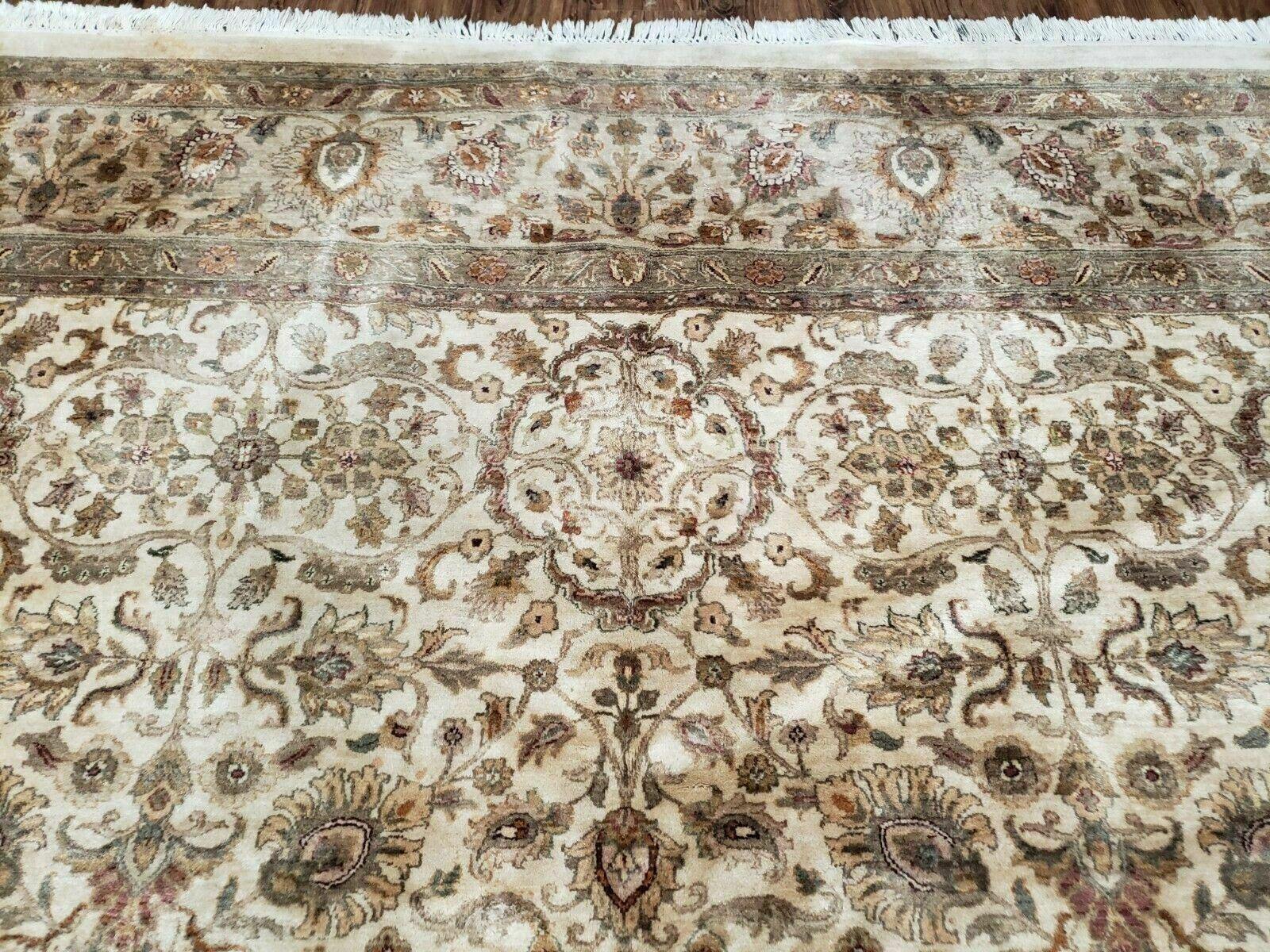 10' X 14' One-of-a-Kind Indian Agra Hand-Knotted Wool Rug Beige Tea Washed Nice - Jewel Rugs